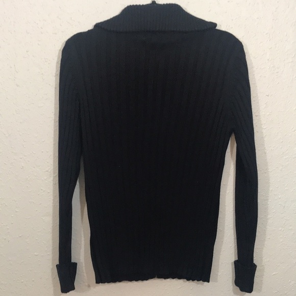 Denim & Co Black Zippers Front Black Cable Knit and Suede Cardigan Sweater - Picture 4 of 11